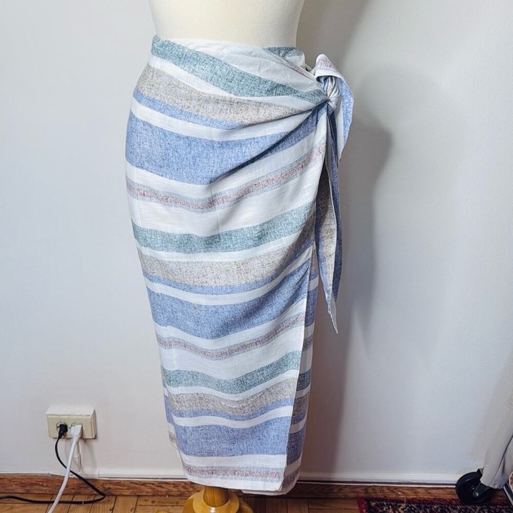 Zara Blue and Green Striped Side Tie Wrap Skirt